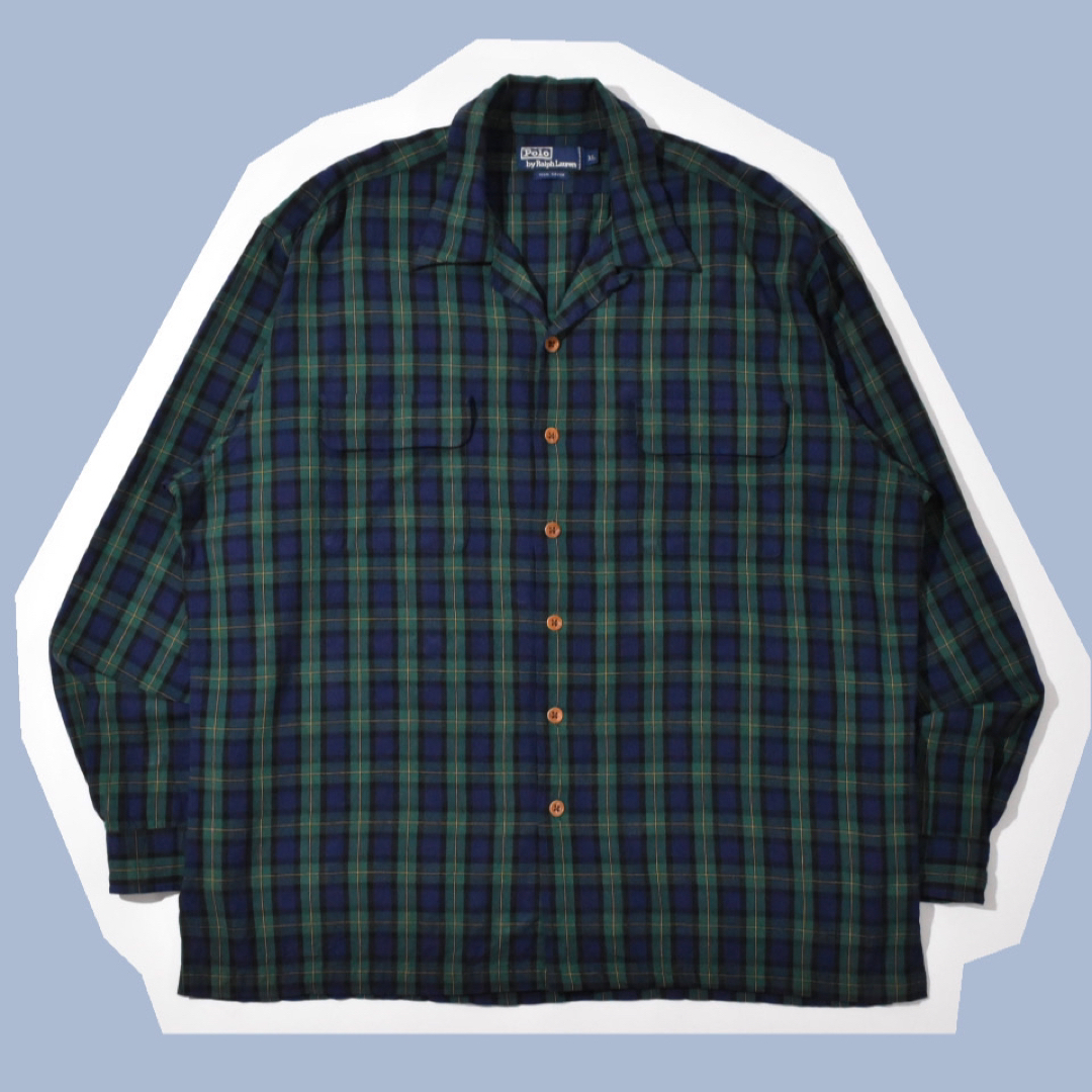 90s Polo Ralph Lauren Shirt RAYON XL 緑 紺のサムネイル