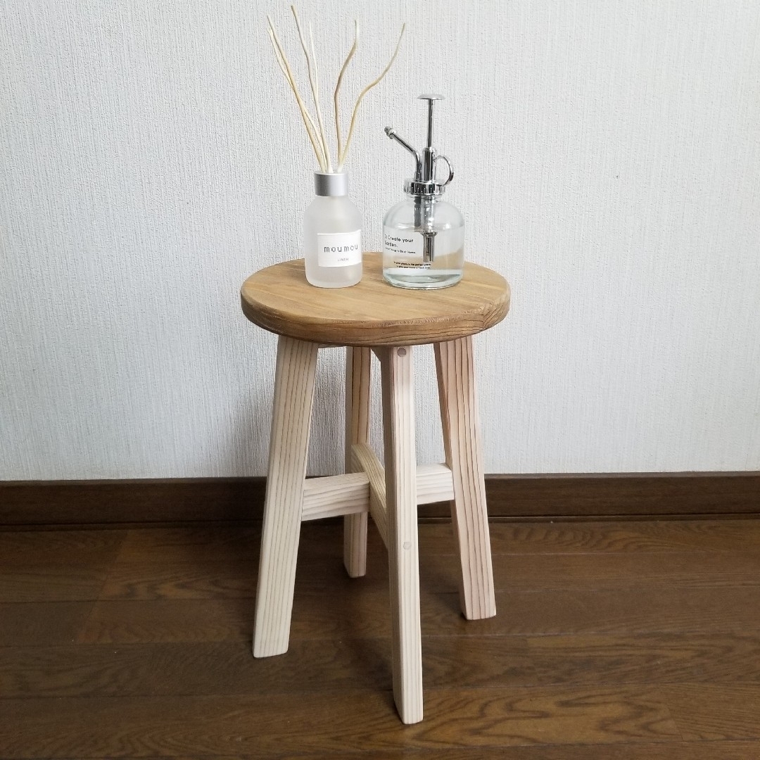 ハンドメイドスツール 中 木製 椅子 茶 ホワイト 花台 観葉植物の通販 ...