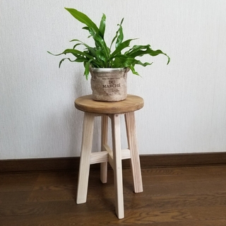 期間限定セール　ハンドメイドスツール　木製　椅子　茶　ホワイト　花台　観葉植物(スツール)