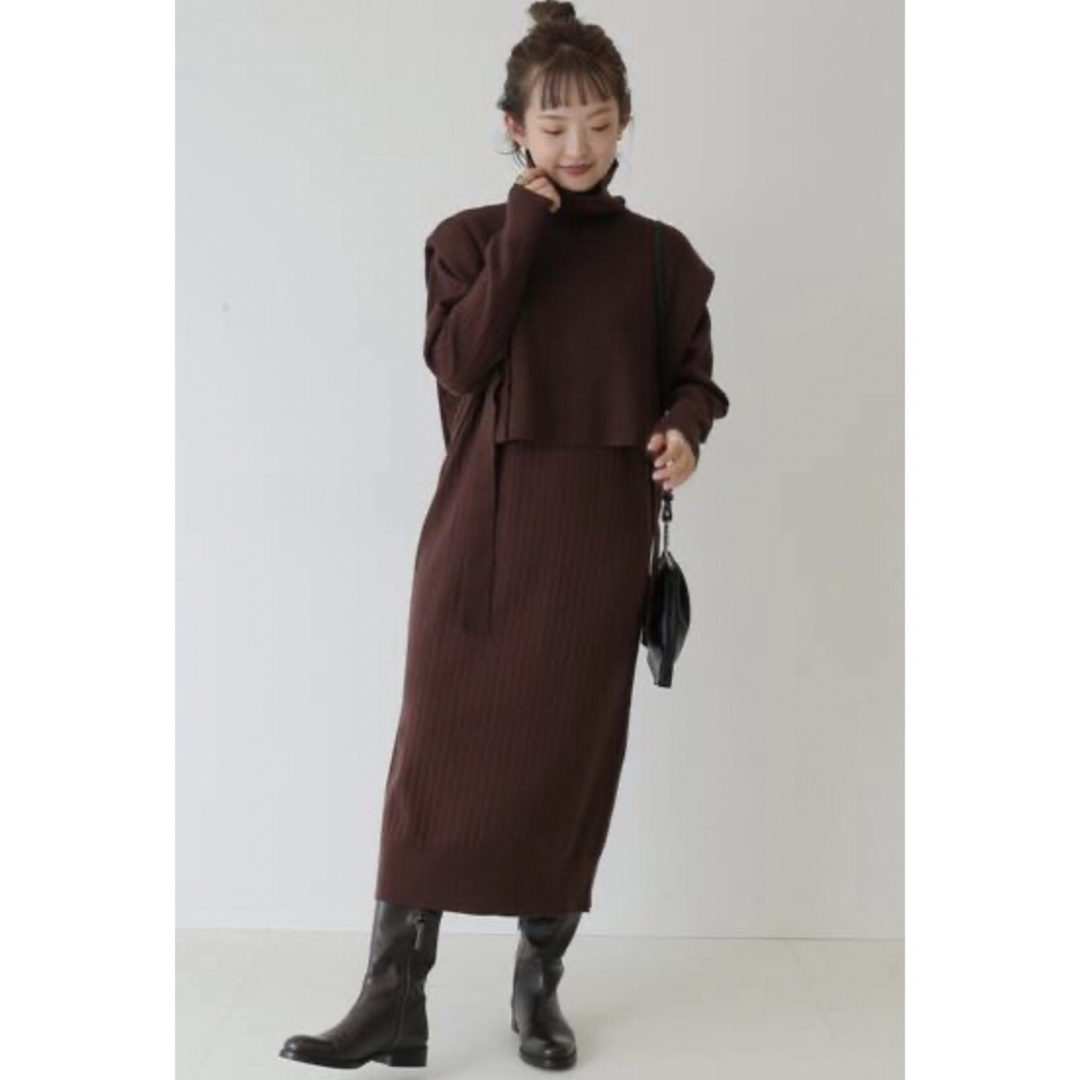 SLOBE IENA(スローブイエナ)の【美品】SLOBE IENA ベスト付きニットロングワンピース レディースのワンピース(ロングワンピース/マキシワンピース)の商品写真