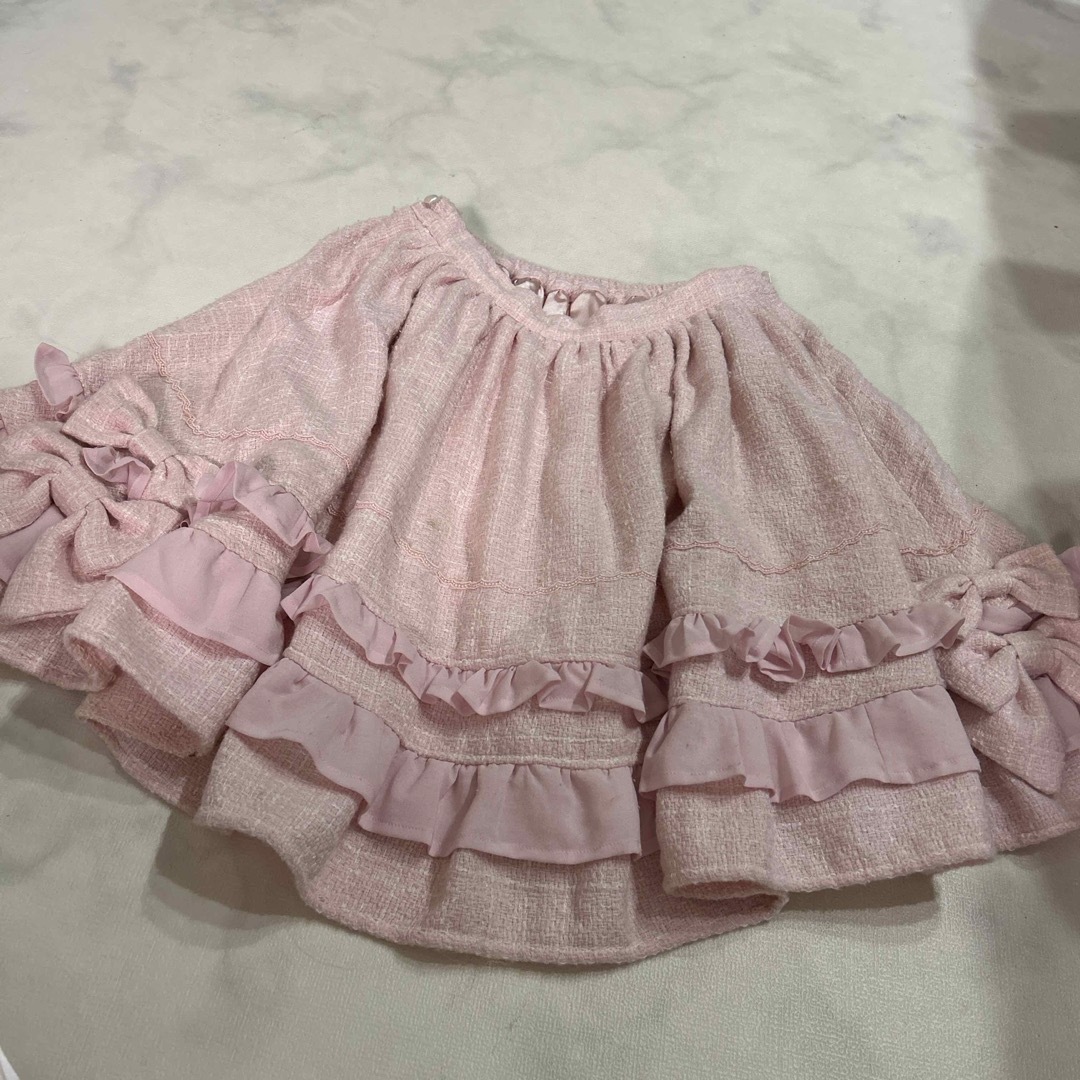 BABY,THE STARS SHINE BRIGHT(ベイビーザスターズシャインブライト)のベイビーザスターズシャインブライト　ツイードスカート　ピンク　リボン　B4 レディースのスカート(ひざ丈スカート)の商品写真