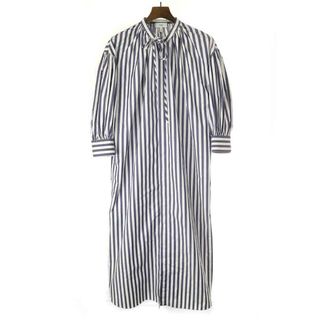 ハイク(HYKE)のHYKE ハイク 22SS T/C STRIPED GATHERED DRESS ストライプシャツドレスワンピース ブルー系 1(ひざ丈ワンピース)