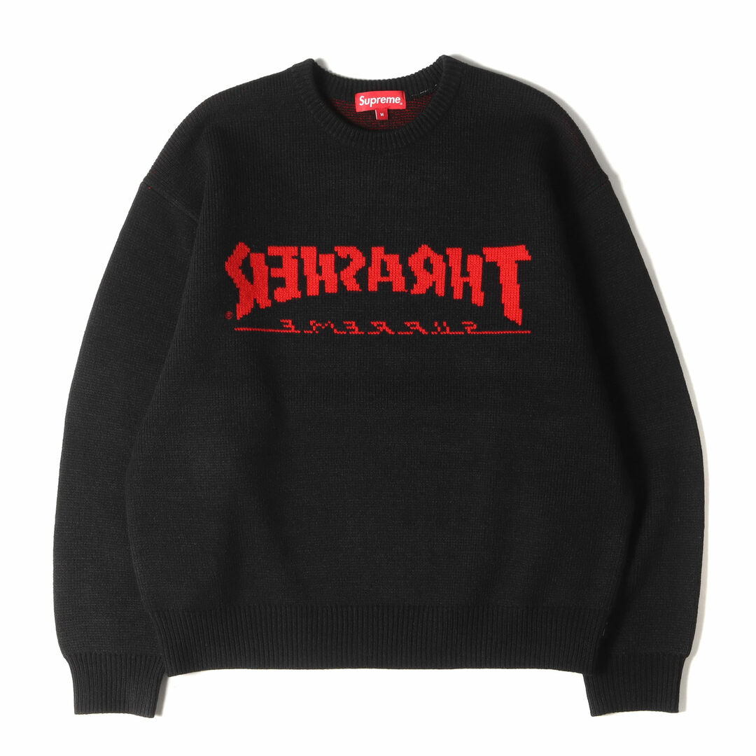 Supreme シュプリーム ニット サイズ:M 21AW THRASHER スラッシャー クルーネック ニット セーター Sweater ブラック 黒 トップス コラボ 長袖【メンズ】【美品】