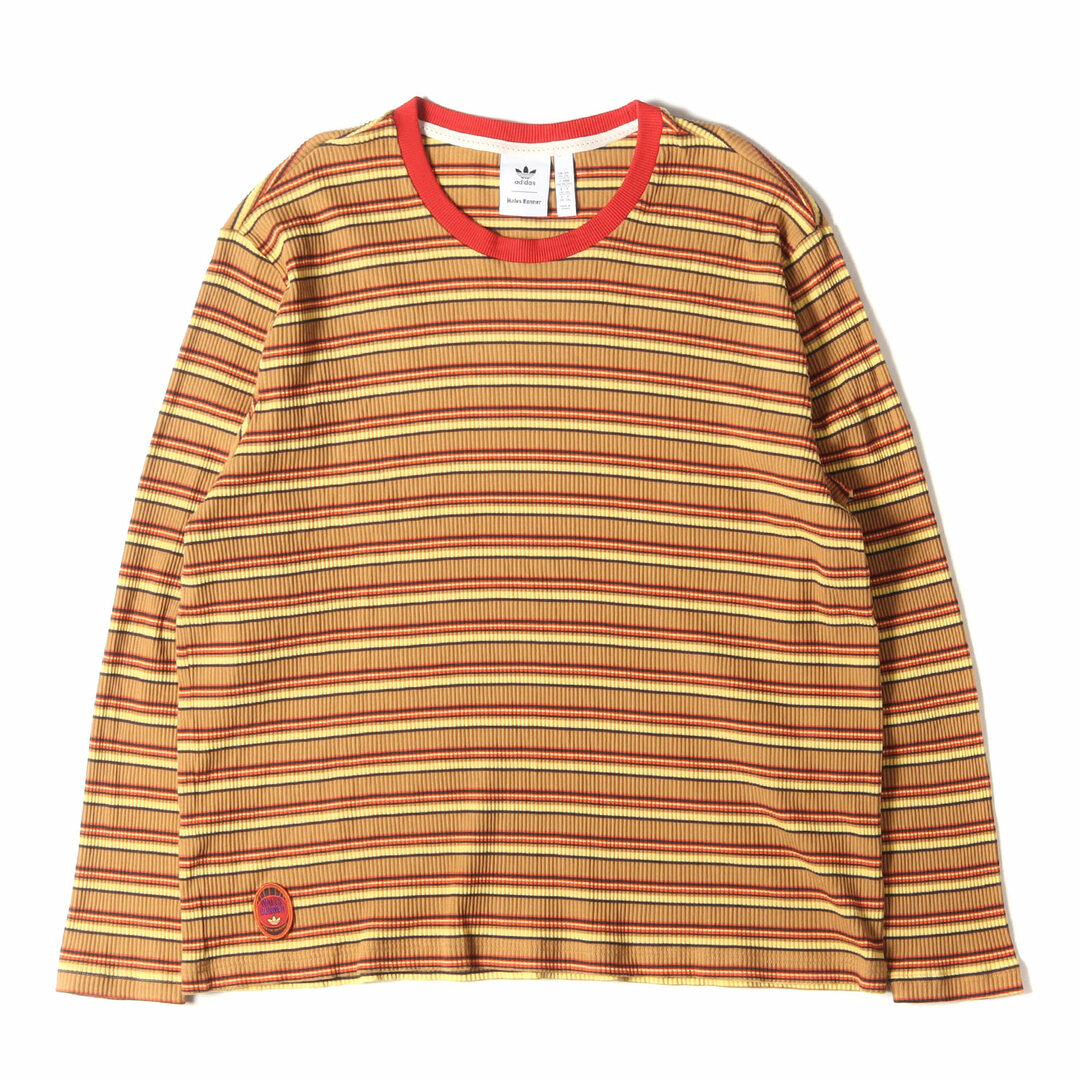 メンズadidas アディダス Tシャツ サイズ:6XO 22SS WALES BONNER ウェールズ・ボナー ボーダー ロングスリーブ Tシャツ ブラウン イエロー トップス カットソー 長袖【メンズ】【美品】