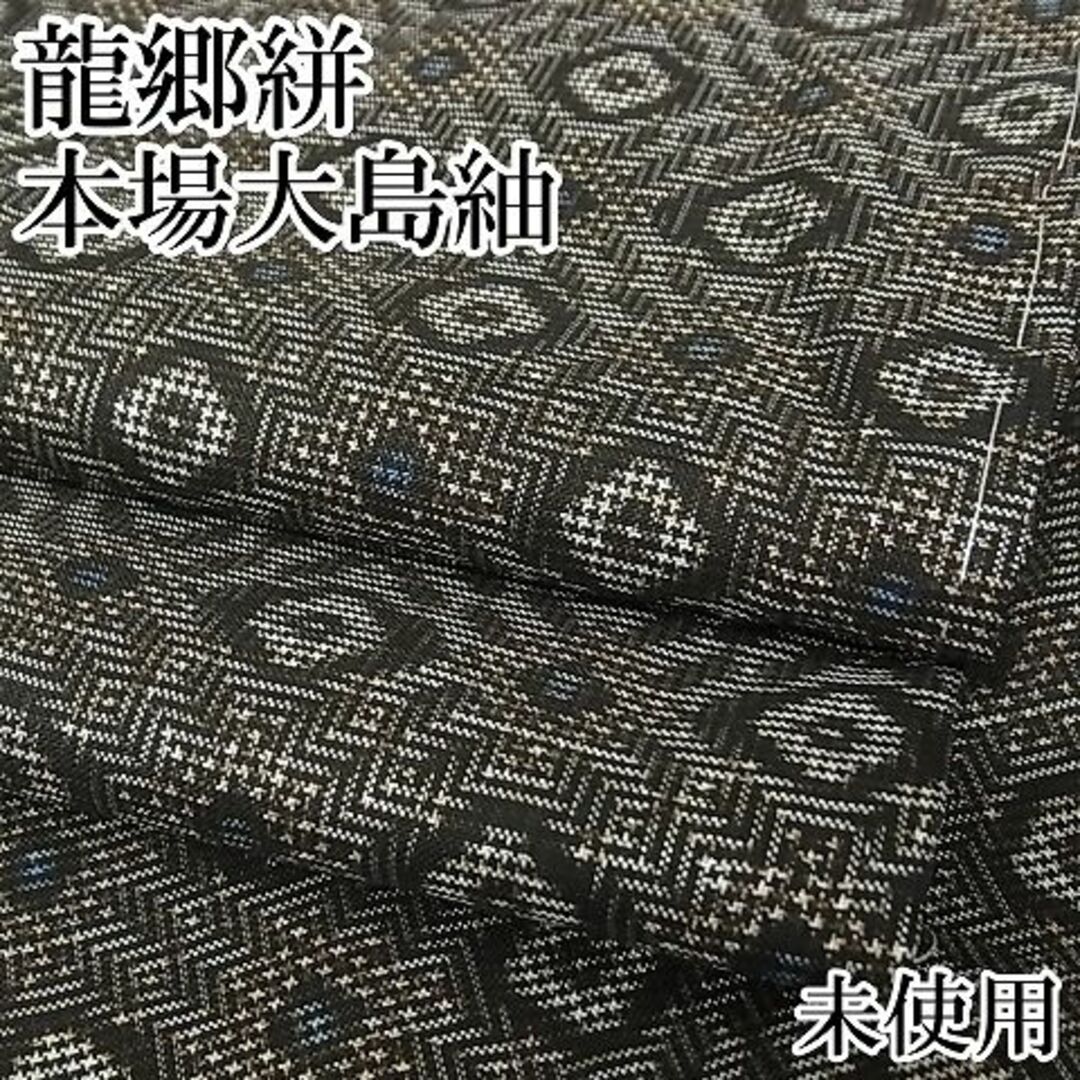 平和屋-こころ店□希少 本場大島紬 龍郷絣 着丈156.5cm 裄丈65cm 正絹