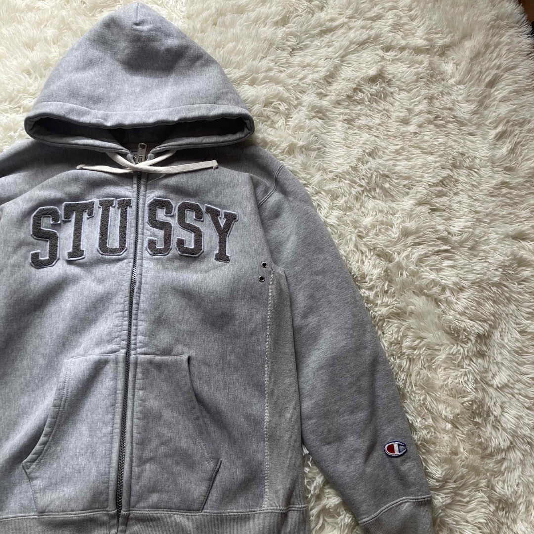 STUSSY - stussy パイル刺繍 アーチロゴ フルジップパーカー 防風