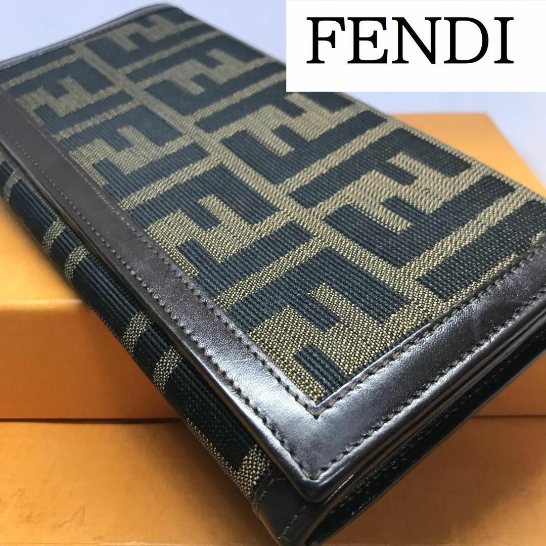 ライン美品★FENDI フェンディ ★ 長財布 スッカ柄 キャンパス生地 シルバー金具