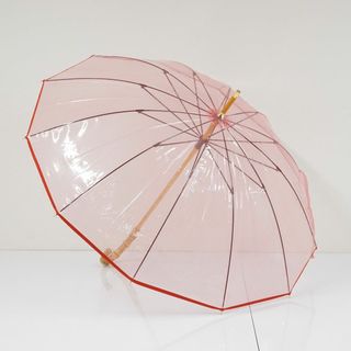 トラディショナルウェザーウェア(TRADITIONAL WEATHERWEAR)の傘 Traditional Weatherwear トラディショナルウェザーウェア USED美品 クリアアンブレラ レッド ビニール傘 高級 55cm KR S0198(傘)