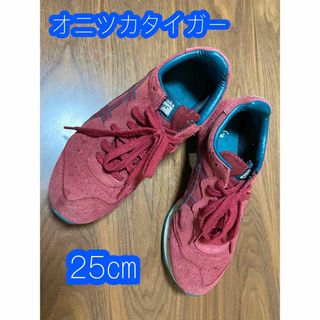 オニツカタイガー(Onitsuka Tiger)の【数回着用】オニツカタイガー/レッド　25㎝※写真確認お願いします(スニーカー)