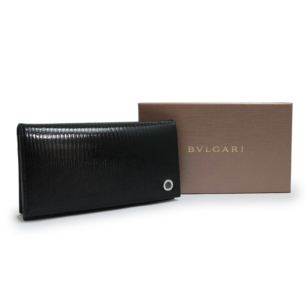 BVLGARI(ブルガリ)のブルガリ ブルガリ マン 二つ折り長財布 シャイニーリザードスキン エキゾチックレザー ブラック 黒 シルバー金具 284398 箱付 BVLGARI（未使用保管品） メンズのファッション小物(長財布)の商品写真