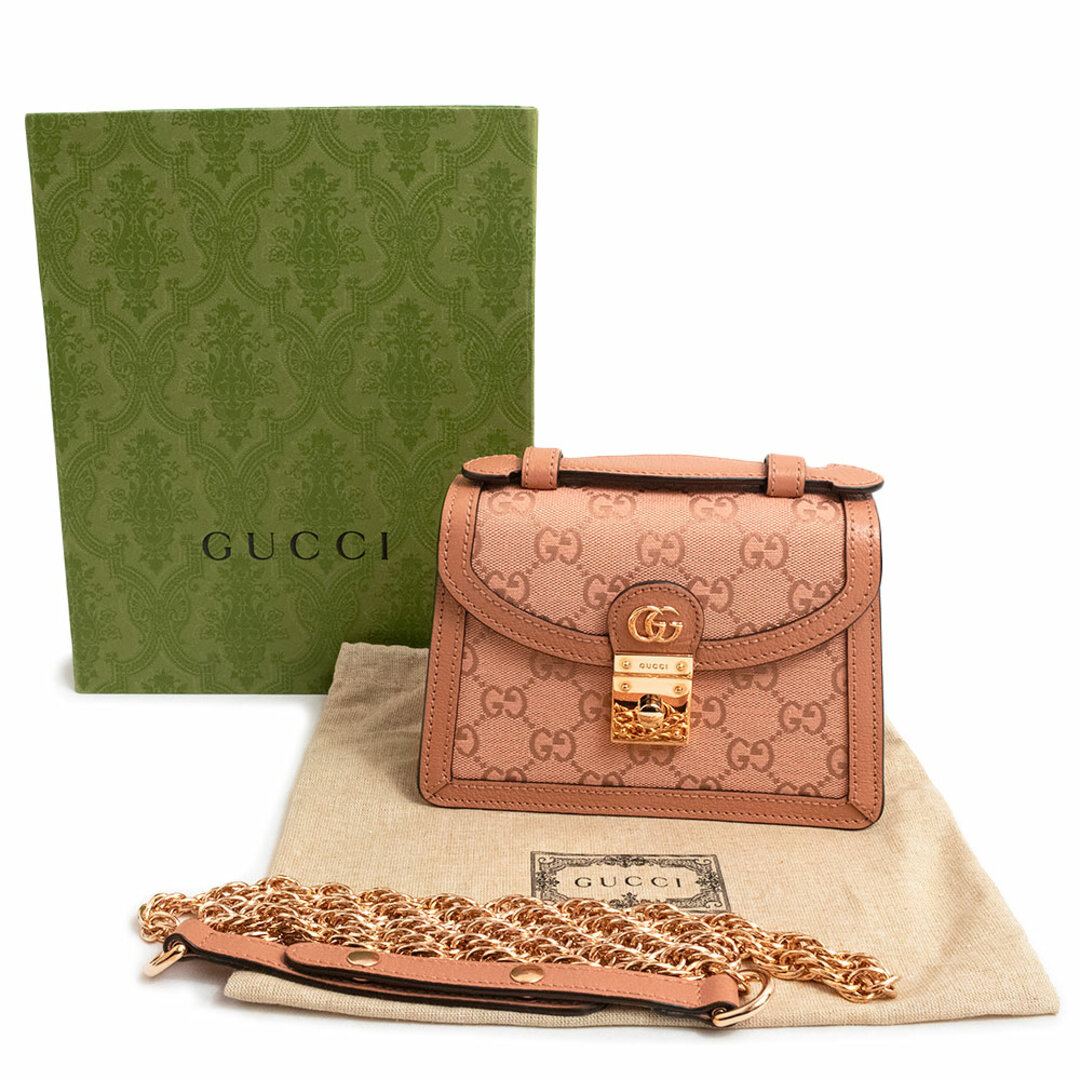 Gucci(グッチ)のグッチ オフィディア GG ミニ 2way ショルダー ハンドバッグ 斜め掛け GGキャンバス ピンク ローズゴールド金具 696180 GUCCI（未使用　展示品） レディースのバッグ(ショルダーバッグ)の商品写真