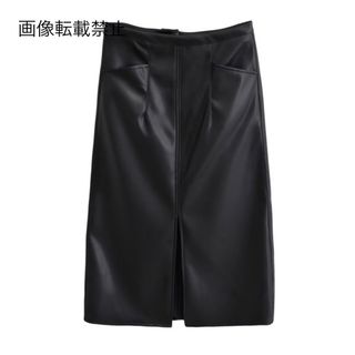 🍪11月新作🍩12878◆black フェイクレザー PU タイトスカート (ひざ丈スカート)
