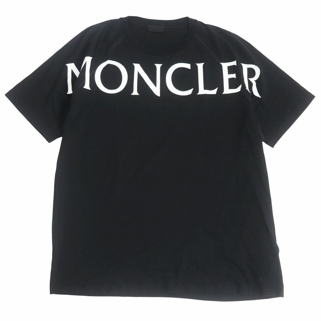美品□21SS MONCLER/モンクレール MAGLIA GIROCOLLO ロゴワッペン コットン100％ クルーネック 半袖Tシャツ/カットソー ブラック XL 正規品