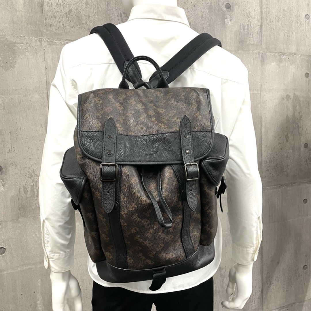 【限定価格】COACH コーチ リュック ホースアンドキャリッジ ヒッチバックパック 鞄 かばん 4072 レザー    ブラウン 茶 ブラック 黒 ブラック金具 メンズ 美品【品】