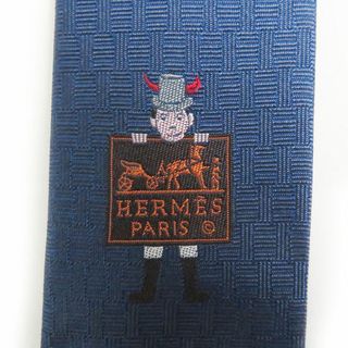 極美品□HERMES／エルメス　429039T　Hロゴ総柄　シルクツイルタイ／ネクタイ/レギュラータイ　ブルー　メンズ　ビジネスシーン　オススメ