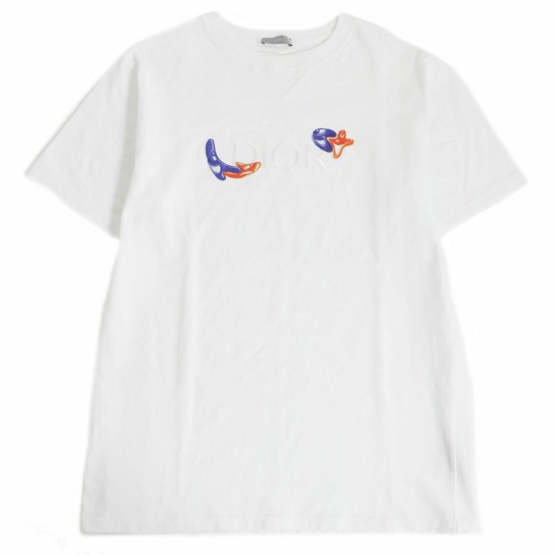 68cm肩幅美品□DIOR×KENNY SCHARF ディオール オム ケニーシャーフ 193J685D0554 ロゴ刺繍 コットン 半袖Tシャツ/カットソー 白 S 伊製 正規品