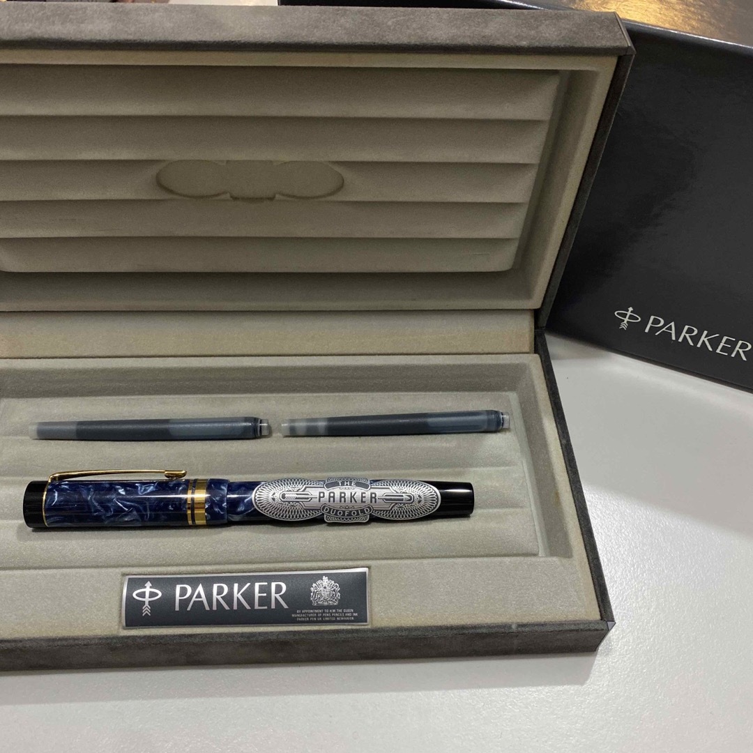 Parker(パーカー)の未使用品！ ☆PARKER☆ デュオフォールド 万年筆 マーブルブルー インテリア/住まい/日用品の文房具(ペン/マーカー)の商品写真