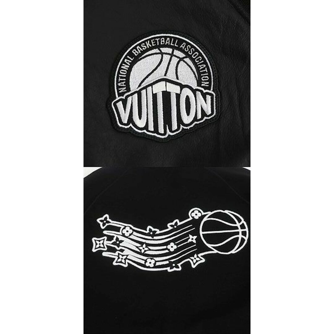 美品□21AW LOUIS VUITTON×NBA ルイヴィトン ロゴワッペン レザーハイブリッドジャケット/ニットブルゾン ブラック L イタリア製 正規品