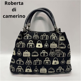 ロベルタディカメリーノ(ROBERTA DI CAMERINO)のロベルタディカメリーノ　ハンドバッグ　柄　ブラック　チャームつき(ハンドバッグ)