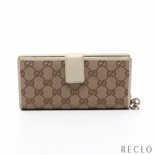 グッチ(Gucci)のGGキャンバス 二つ折り長財布 キャンバス レザー ベージュ オフホワイト(財布)