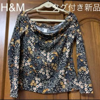 エイチアンドエム(H&M)のオフショルダー　長袖カットソー ブラック 黒 トップス(カットソー(長袖/七分))