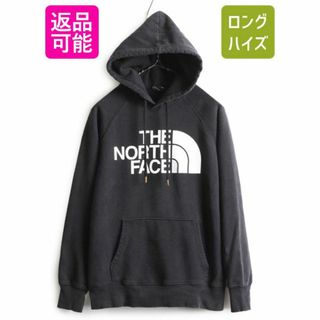 ザノースフェイス(THE NORTH FACE)のノースフェイス プリント スウェット フード パーカー S 裏起毛 薄手 黒(パーカー)