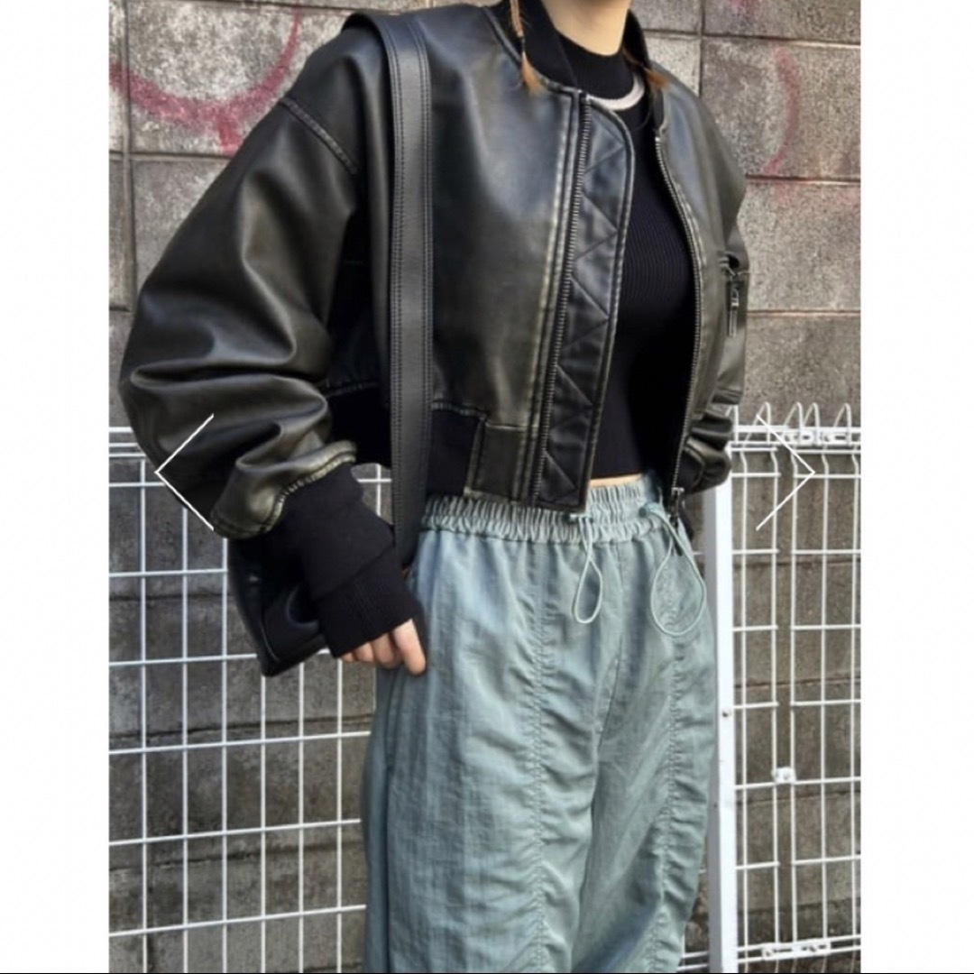 moussy(マウジー)のSLY VINTAGE F／LEATHER CROP ブルゾン レディースのジャケット/アウター(ブルゾン)の商品写真