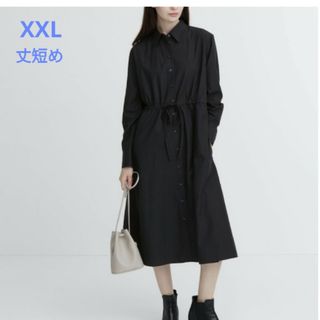 ユニクロ(UNIQLO)のUNIQLO コットンロングシャツワンピース ブラック XXL 丈短め(ロングワンピース/マキシワンピース)