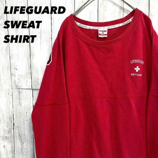 アメリカ古着　LIFEGUARD ライフガードバックプリントスエットシャツ　S赤(スウェット)