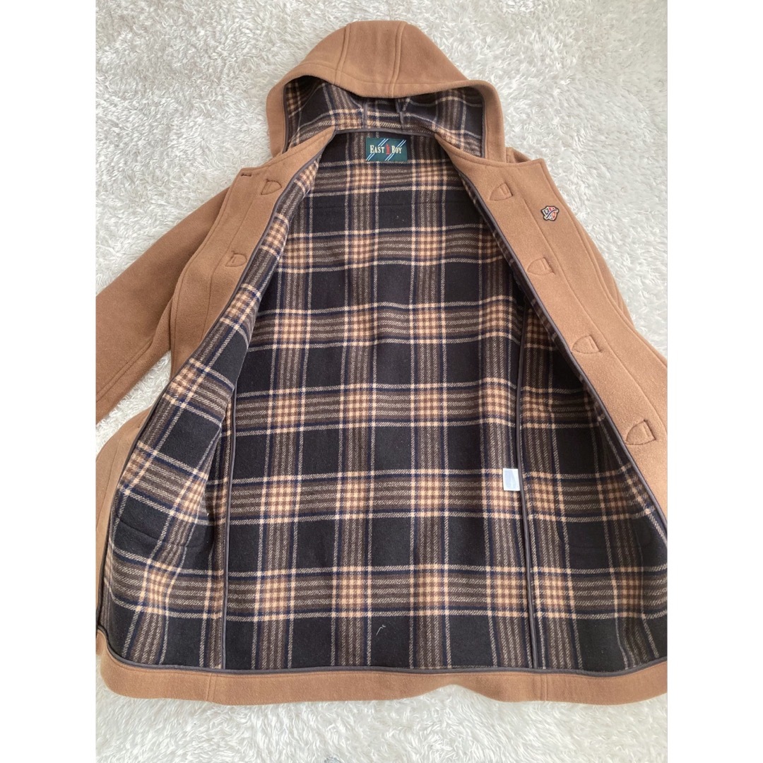 EASTBOY(イーストボーイ)のイーストボーイ　ウールのダッフルコート　ブラウン　フード　チェック柄　通学　制服 レディースのジャケット/アウター(ダッフルコート)の商品写真