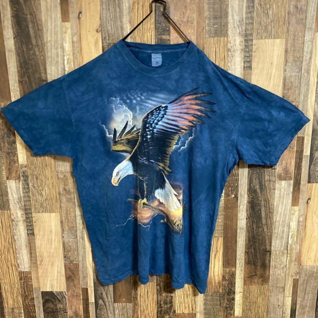 イーグル 鳥 アニマル Tシャツ ブルー 染め ビッグサイズ USA