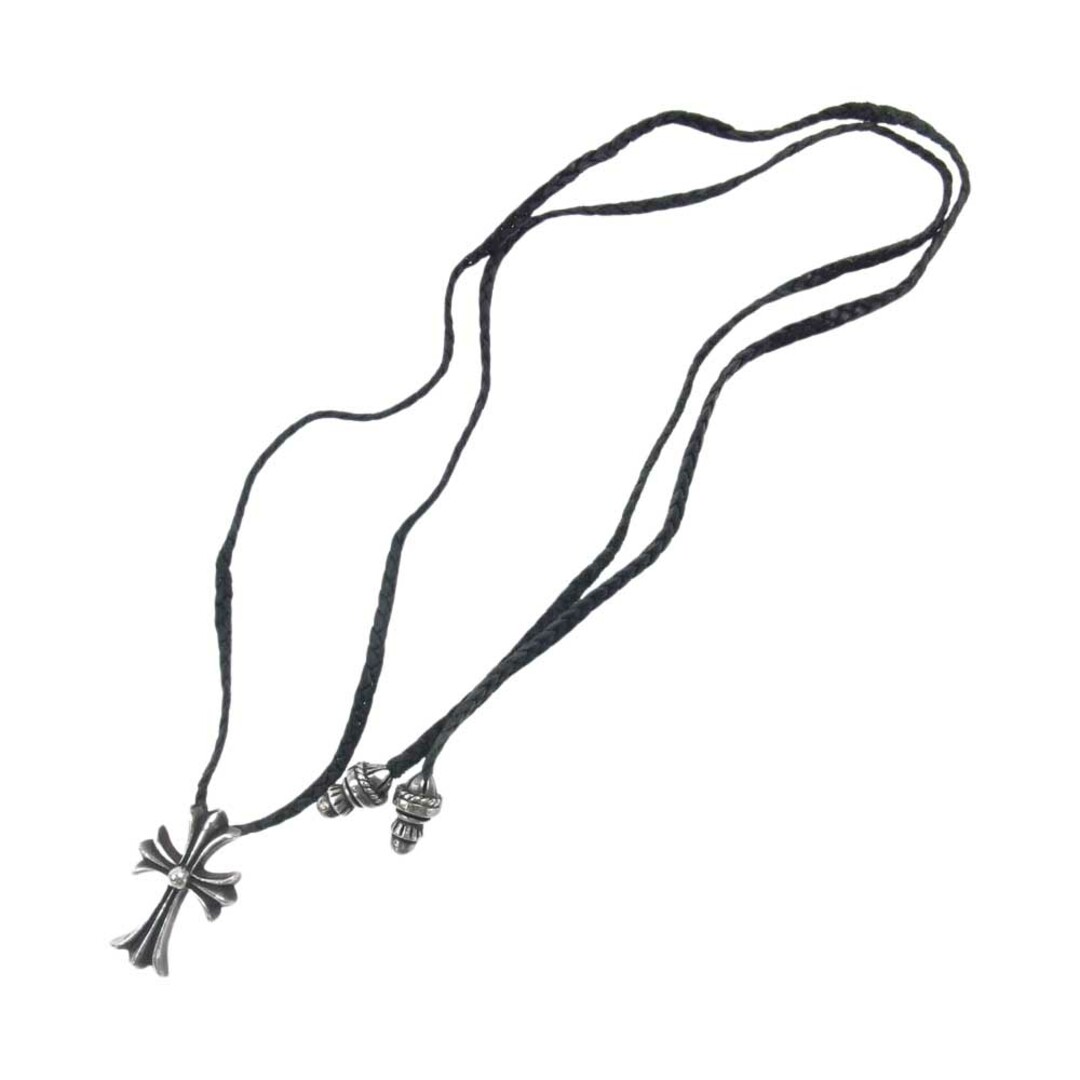 CHROME HEARTS クロムハーツ（原本無） ネックレス SMALL CROSS PENDANT LEATHER BRAID NECKLACE スモール CH クロス Wボロチップ ペンダント レザー ブレイド ネックレス シルバー系約1045cmトップ