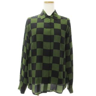 エムエスジイエム(MSGM)のMSGM シャツ ブラウス 長袖 比翼 チェック 市松模様 緑 黒 40 S位(シャツ/ブラウス(長袖/七分))