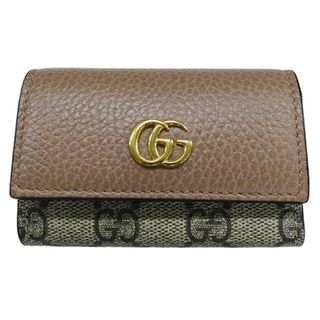 グッチ(Gucci)のグッチ GUCCI キーケース レディース ブランド 6連 レザー GGスプリーム キャンバス GGマーモント ダスティピンク ゴールド ベージュ 456118 【中古】(キーケース/名刺入れ)