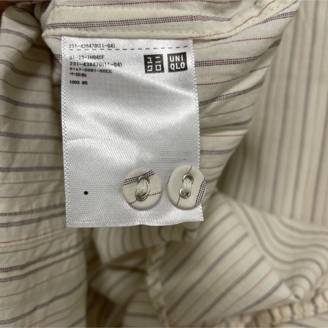 UNIQLO(ユニクロ)の【ユニクロ】イネス　コットン　ストライプ　シャツ　ブラウス M オフィス レディースのトップス(シャツ/ブラウス(長袖/七分))の商品写真