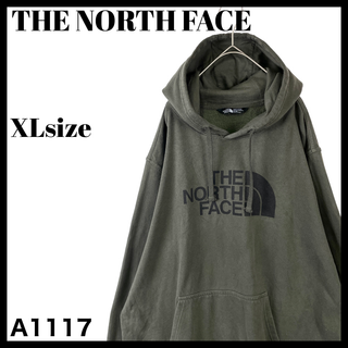 ザノースフェイス(THE NORTH FACE)の人気 ザノースフェイスノース スウェットパーカー カーキ デカロゴ XL 古着(パーカー)