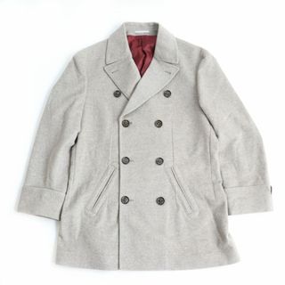 ブルネロクチネリ(BRUNELLO CUCINELLI)の未使用品◆Brunello Cucinelli ブルネロクチネリ カシミヤ100％ ロゴボタン ダブルブレスト ピーコート/Pコート グレージュ 52 イタリア製(ピーコート)