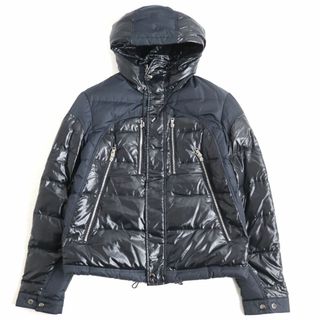 グッチ(Gucci)の美品◆GUCCI グッチ 223425  裏地GG柄 ダブルジップ 切り替えダウンジャケット ネイビー 46 イタリア製 正規品 メンズ ハンガー付き(ダウンジャケット)