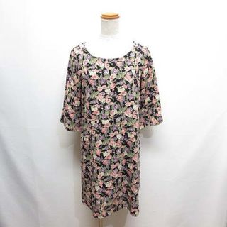 トッコ(tocco)のトッコ TOCCO closet 花柄 七分袖 ワンピース M-L 黒 ブラック(ひざ丈ワンピース)