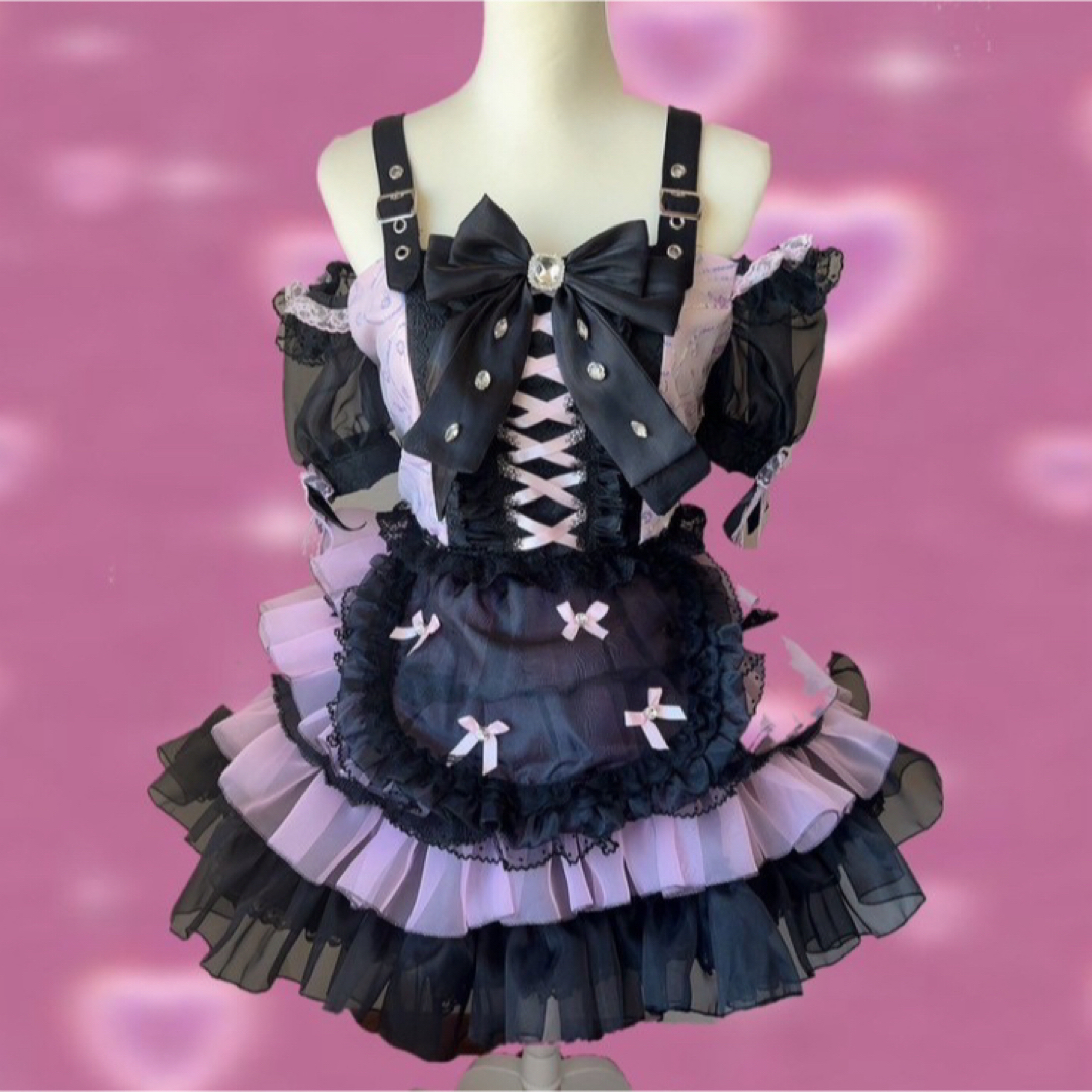 ハンドメイド 黒ピンクメイド衣装 エンタメ/ホビーのコスプレ(衣装)の商品写真