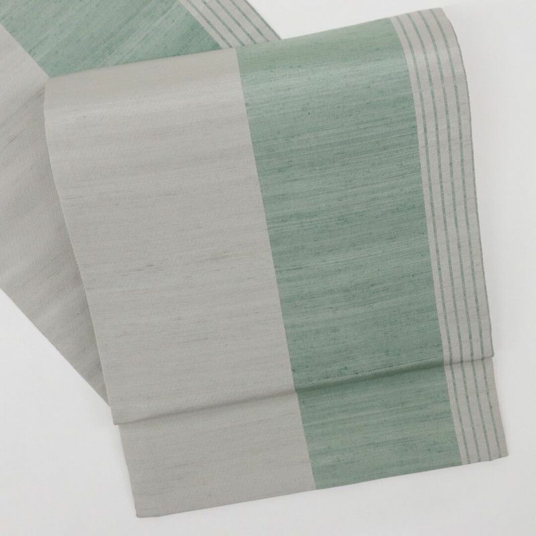 《新品■袋帯◆紬地■コシノジュンコ■ストライプ縞■灰緑◆正絹着物◆FG6-15》新品