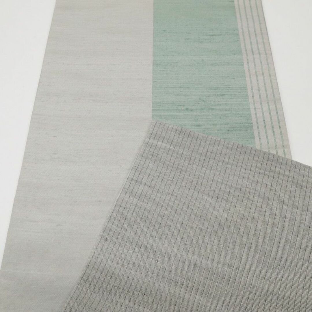 《新品■袋帯◆紬地■コシノジュンコ■ストライプ縞■灰緑◆正絹着物◆FG6-15》新品