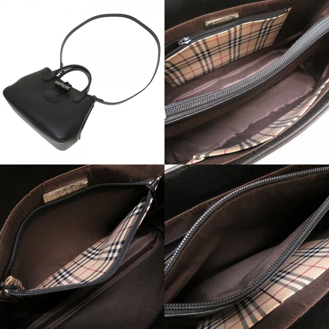 BURBERRY(バーバリー)の美品 バーバリー チェック レザー ブラック ハンドバッグ バッグ 黒 0158 【中古】 BURBERRY レディースのバッグ(ハンドバッグ)の商品写真