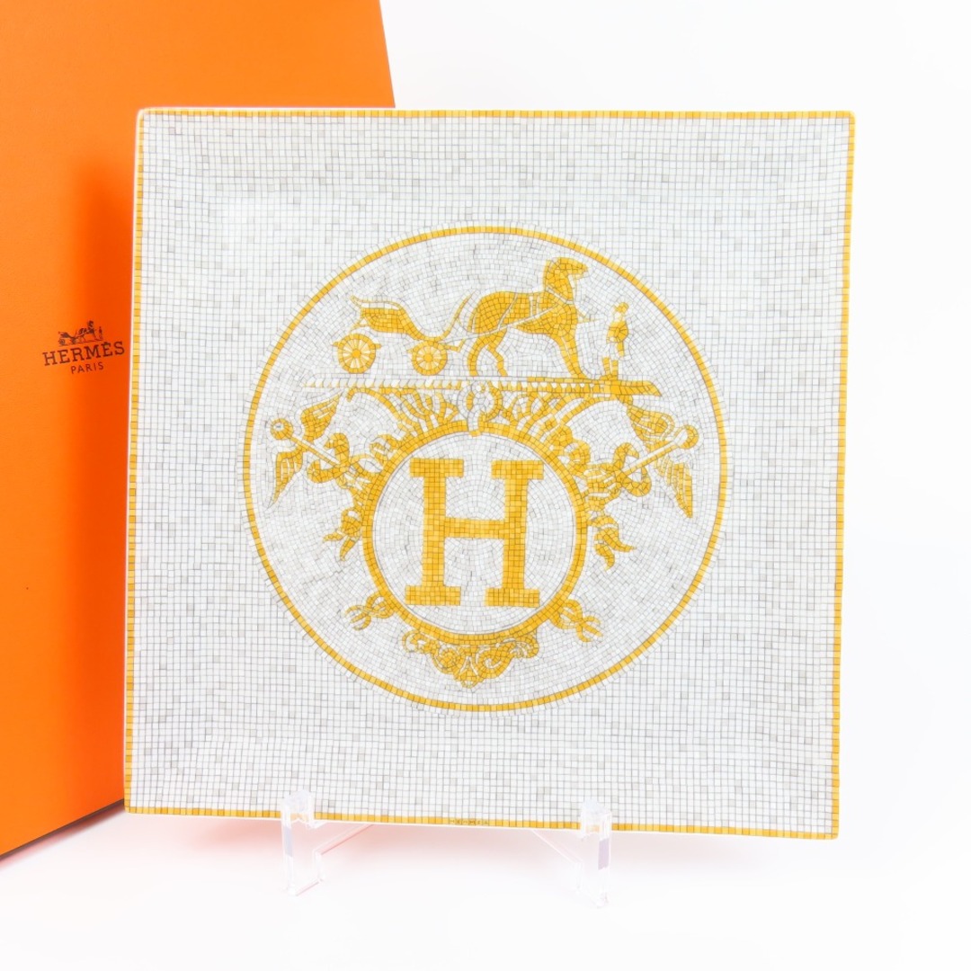 未使用品 HERMES エルメス ヴァンキャトル モザイク スクエア プレート 23cm 角皿 食器 インテリア 皿 陶器 グレー ユニセックス