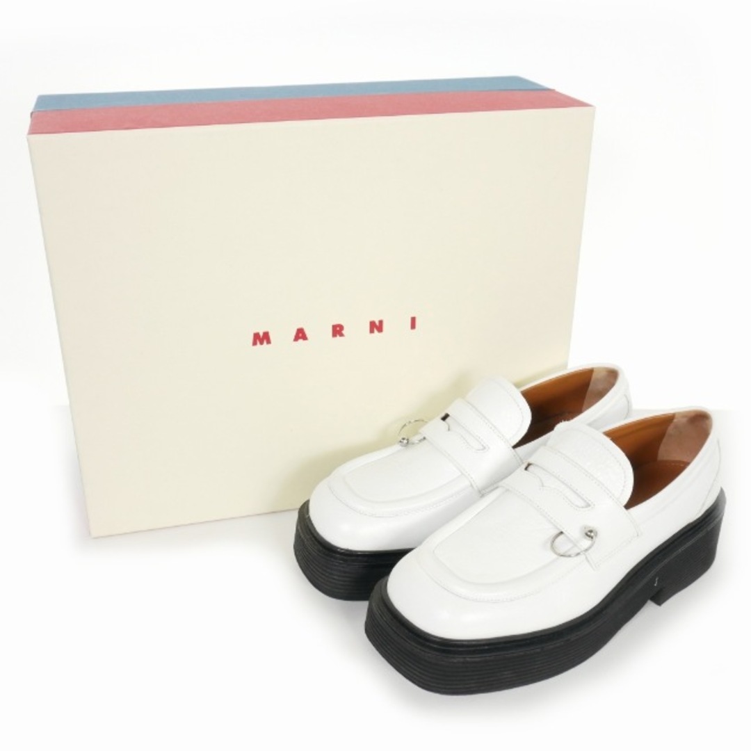 95cmアウトソールマルニ MARNI 22AW モカシン メタルピアス レザーローファー 36 白