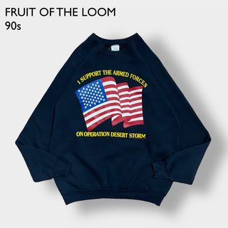 フルーツオブザルーム(FRUIT OF THE LOOM)のFOTL 90s USA製 プリント スウェット ラグラン ビンテージ XL 黒(スウェット)