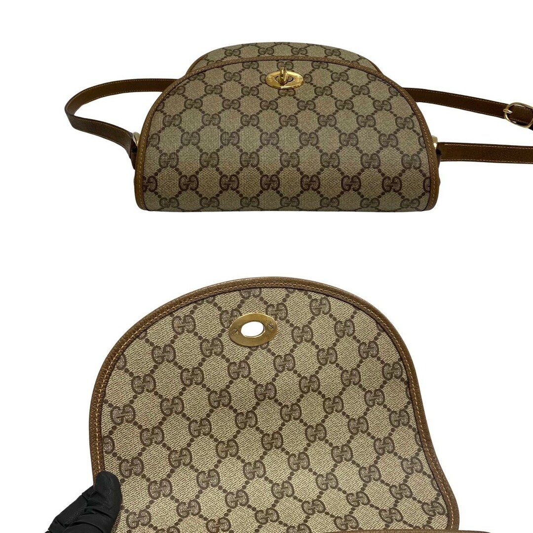 極 美品 GUCCI グッチ オールドグッチ ヴィンテージ GG ロゴ 金具 総柄 レザー 本革 ミニ ショルダーバッグ ポシェット ブラウン  23599