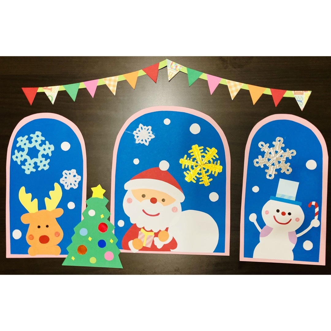 壁面飾り　保育園　幼稚園　クリスマス　サンタ　トナカイ　雪　冬　12月 ハンドメイドの素材/材料(型紙/パターン)の商品写真