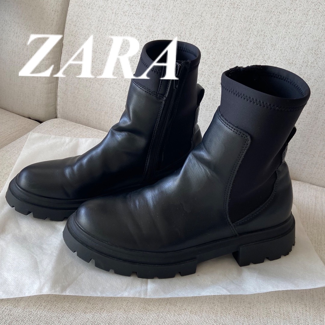 ZARA - 美品☆ZARA ソックスブーツ 38 サイドゴア サイドジップ ...