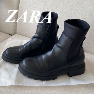 ザラ(ZARA)の美品★ZARA ソックスブーツ 38 サイドゴア サイドジップ トラックソール(ブーツ)